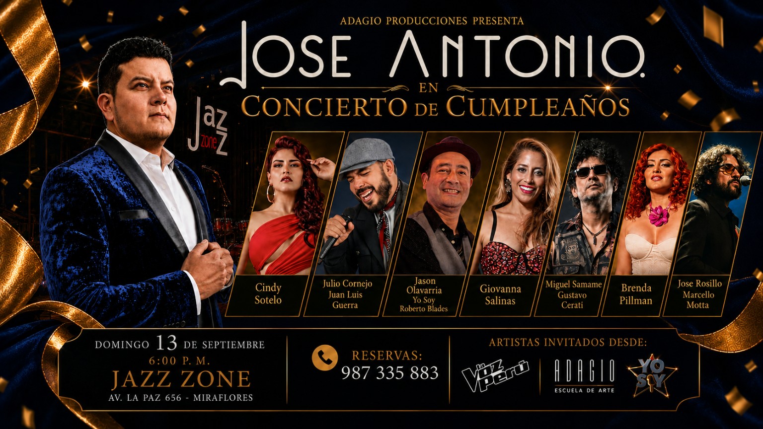 Flyer oficial de Jose Antonio en Concierto de Cumpleaños con siete artistas invitados